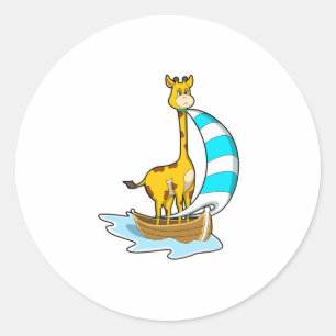 Giraffe mit Segelboot Runder Aufkleber