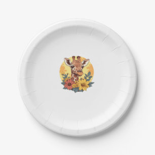 Giraffe mit Sonnenblumen und Milchprodukten Pappteller