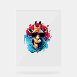 Giraffe mit Sonnenbrille, helle Farben Acrylschild