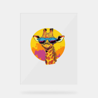 Giraffe mit Sonnenbrille Retro Sonnenuntergang Acrylschild