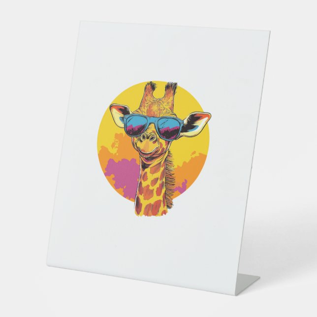 Giraffe mit Sonnenbrille Retro Sonnenuntergang Vib Sockelschild (Vorderseite)