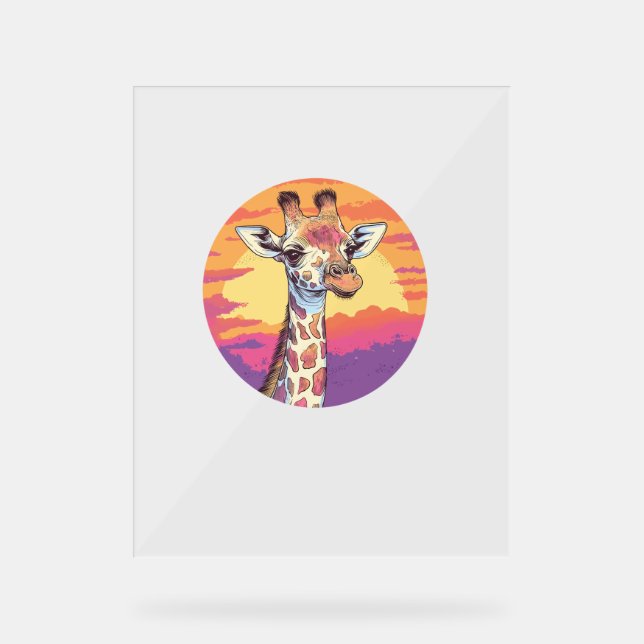 Giraffe mit Sunset Safari Vibes Art Acrylschild (Vorderseite)