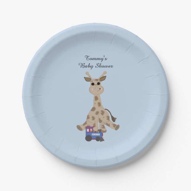 Giraffe mit Train-Baby-Dusche Pappteller (Vorderseite)