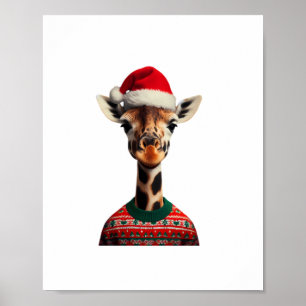 Giraffe mit Weihnachtsmannmütze Weihnachten Safari Poster