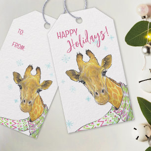 Giraffe mit Weihnachtsschal Niedliche lustige Tier Geschenkanhänger