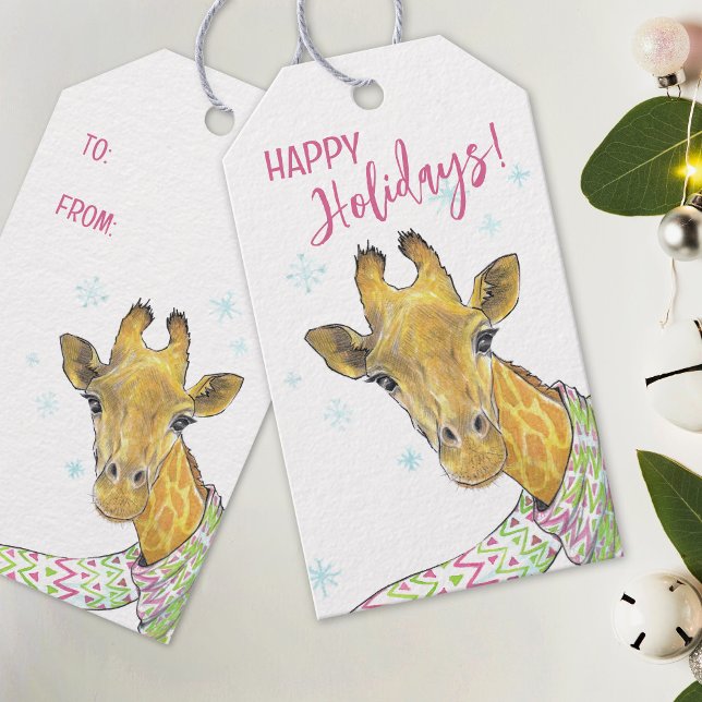 Giraffe mit Weihnachtsschal Niedliche lustige Tier Geschenkanhänger (Von Creator hochgeladen)
