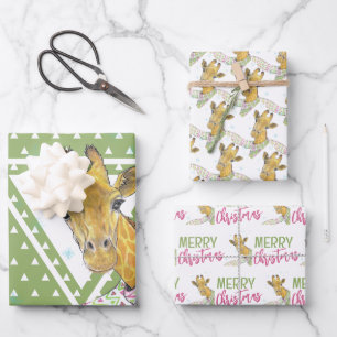 Giraffe mit Weihnachtsschal Niedliche lustige Tier Geschenkpapier Set