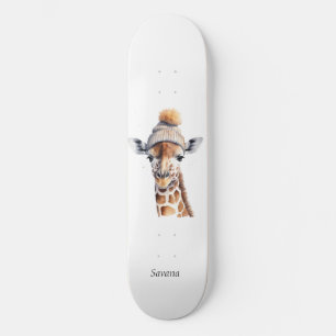 Giraffe mit Winterhut, individualisierbares Poster Skateboard