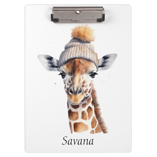 Giraffe mit Wintermütze individuell anpassbar Klemmbrett (Vorderseite)