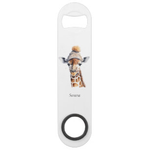 Giraffe mit Wintermütze individuell anpassbar Speed Flaschenöffner