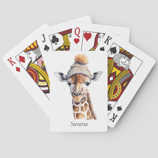 Giraffe mit Wintermütze individuell anpassbar Spielkarten (Rückseite)