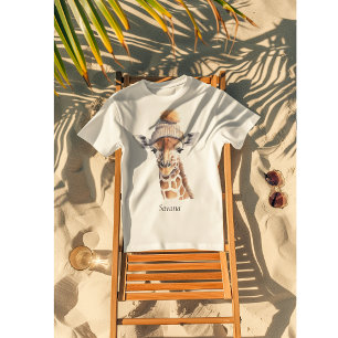 Giraffe mit Wintermütze individuell anpassbar T-Shirt