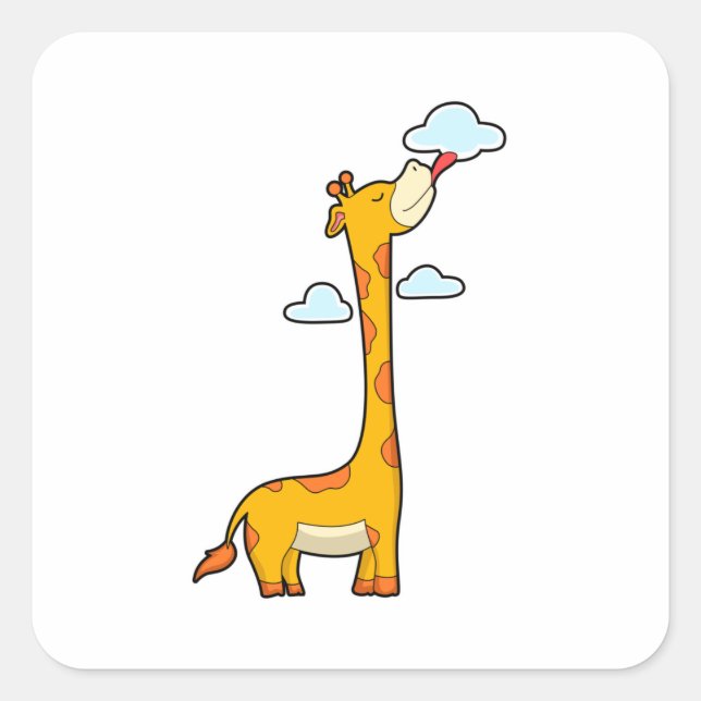 Giraffe mit Wolken Quadratischer Aufkleber (Vorderseite)