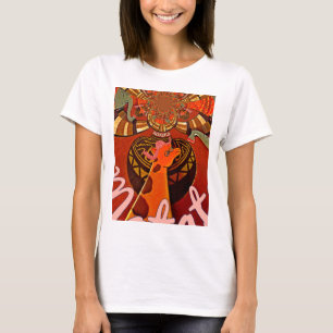 Giraffe mit zwei Pferdeschwänzen Kunst T-Shirt