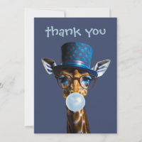 Giraffe mit Zylinder Blaue Kaugummiblase