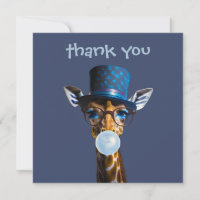 Giraffe mit Zylinder Blaue Kaugummiblase