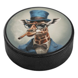 Giraffe mit Zylinderhut raucht eine Zigarre Eishockey Puck