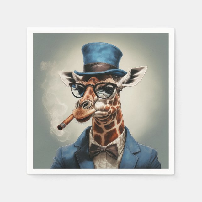 Giraffe mit Zylinderhut und Zigarre Serviette (Vorderseite)