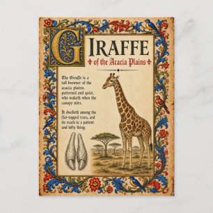 Giraffe, mittelalterliche Bestiarien-Kunst Postkarte