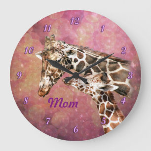 Giraffe Mom and Baby Große Wanduhr