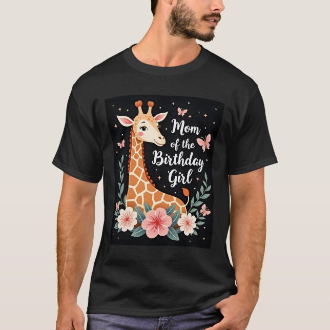 Giraffe Mom of the Birthday Girl Matching Family L T-Shirt (Vorderseite)