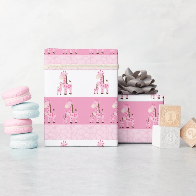 Giraffe Mommy and Baby in Pink Geschenkpapier (Babyparty)