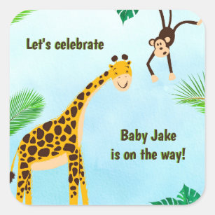 Giraffe & Monkey Safari oder Zoo Party Tier Quadratischer Aufkleber