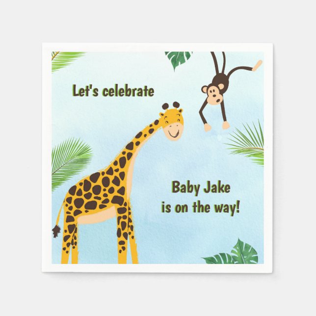 Giraffe & Monkey Safari oder Zoo Party Tier Serviette (Vorderseite)