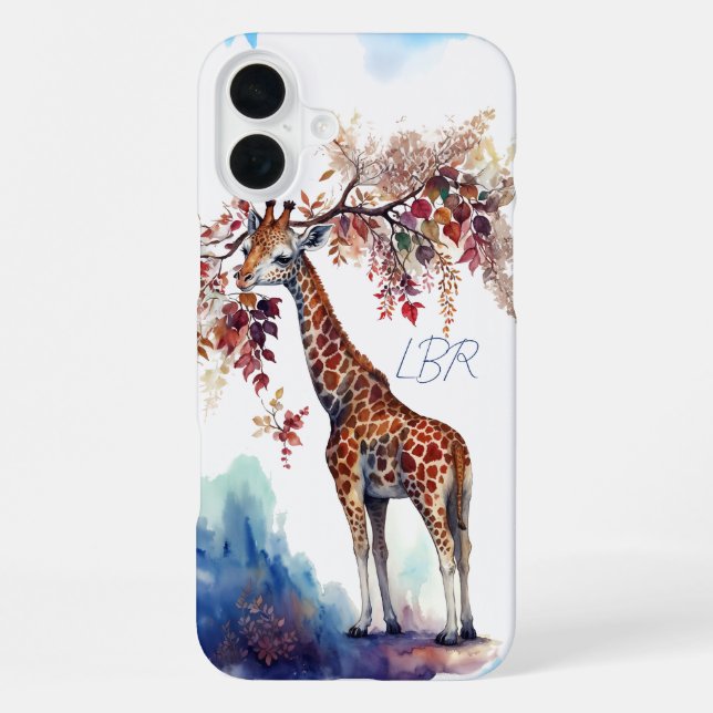 Giraffe Monogramm-Handy-Fall für Wasserfarben iPhone Hülle (Rückseite)
