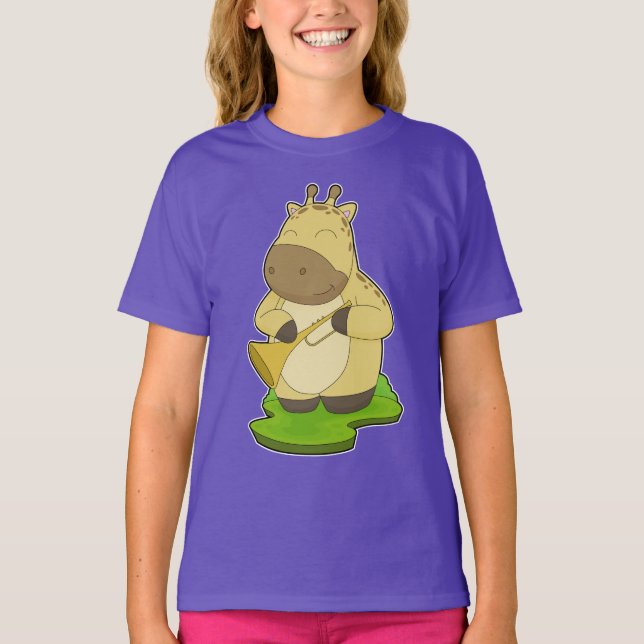 Giraffe Musician Trumpet Music T-Shirt (Vorderseite)