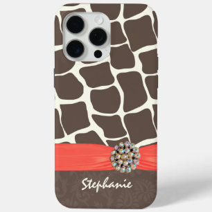 Giraffe Muster gedruckte Band und Kristall iPhone 15 Pro Max Hülle