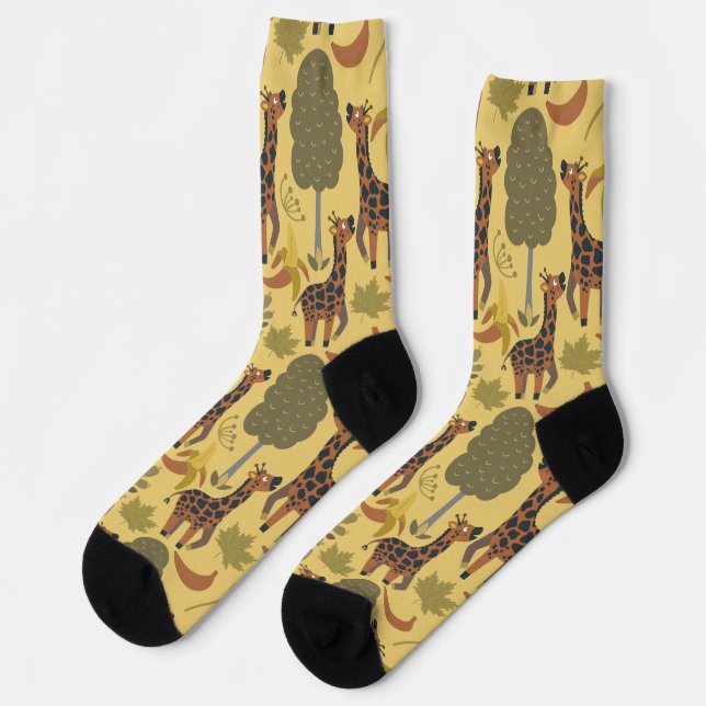Giraffe nahtlose Muster gelbe Hintergrundfolie Socken (Linkes Detail)