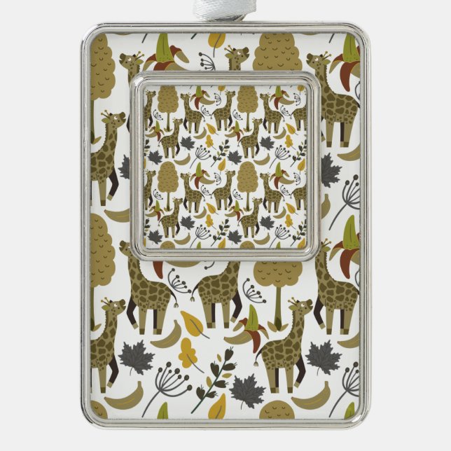 Giraffe nahtloses Muster, gelb, groß Rahmen-Ornament Silber (Vorderseite)