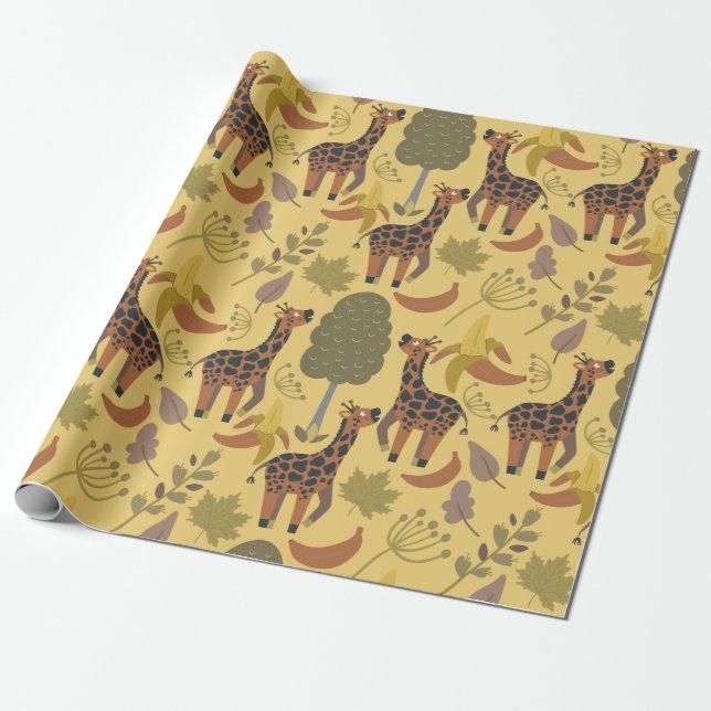 Giraffe nahtloses Muster, gelber Hintergrund Geschenkpapier (Ungerollt)