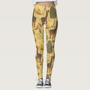 Giraffe nahtloses Muster, gelber Hintergrund Leggings