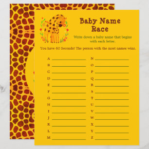 Giraffe Name Dash - A to Z Baby Shower Game