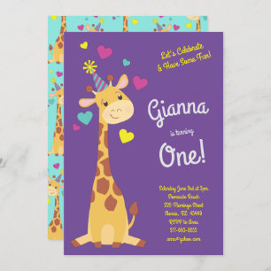 Giraffe Niedlich Kids 1. Geburtstag Party Girls Einladung