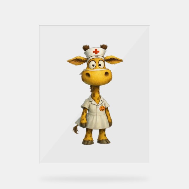 Giraffe Nurse Cartoon - Herausgeber der Whimsikale Acrylschild (Vorderseite)