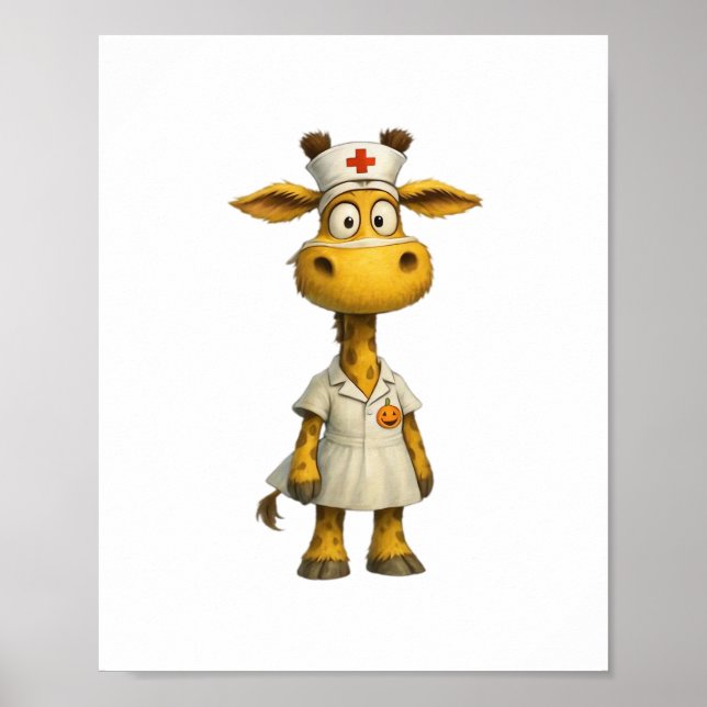 Giraffe Nurse Cartoon - Herausgeber der Whimsikale Poster (Vorne)