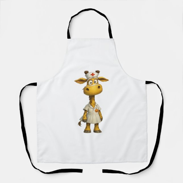 Giraffe Nurse Cartoon - Herausgeber der Whimsikale Schürze (Vorderseite)