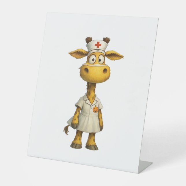 Giraffe Nurse Cartoon - Herausgeber der Whimsikale Sockelschild (Vorderseite)