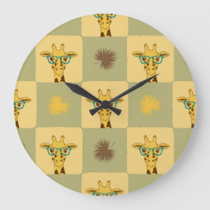 Giraffe Palm: Tropisch Checked Print Große Wanduhr