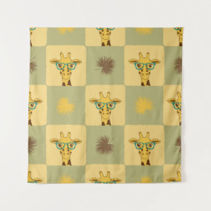 Giraffe Palm: Tropisch Checked Print Wandteppich