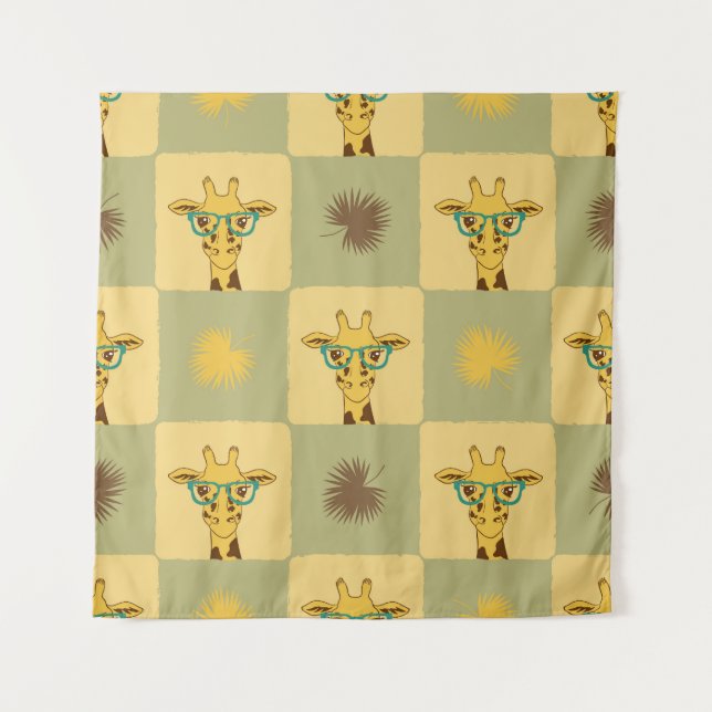 Giraffe Palm: Tropisch Checked Print Wandteppich (Vorderseite)