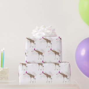 Giraffe Partying Safari Tiere mit einem Party Geschenkpapier