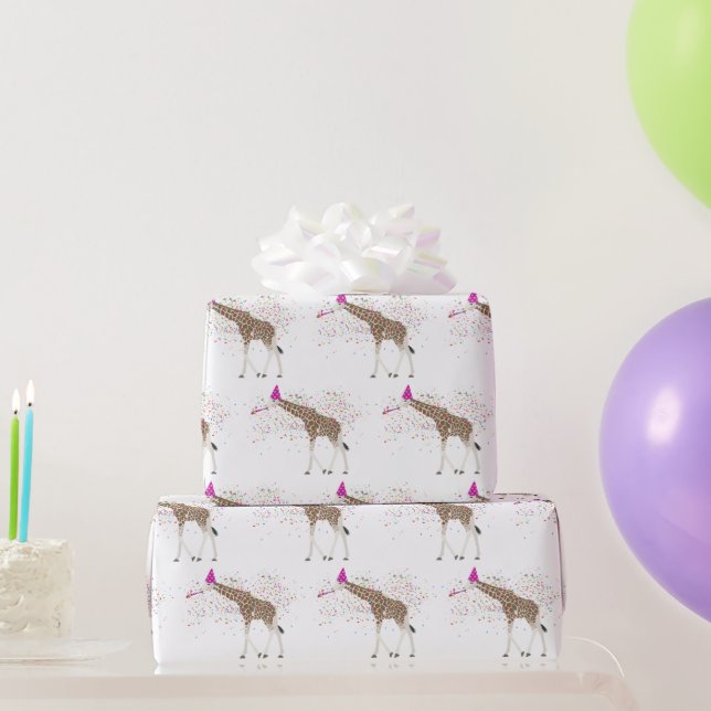 Giraffe Partying Safari Tiere mit einem Party Geschenkpapier (Partygeschenke)