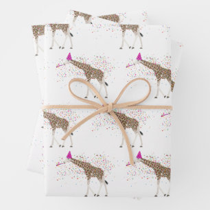 Giraffe Partying Safari Tiere mit einem Party Geschenkpapier Set