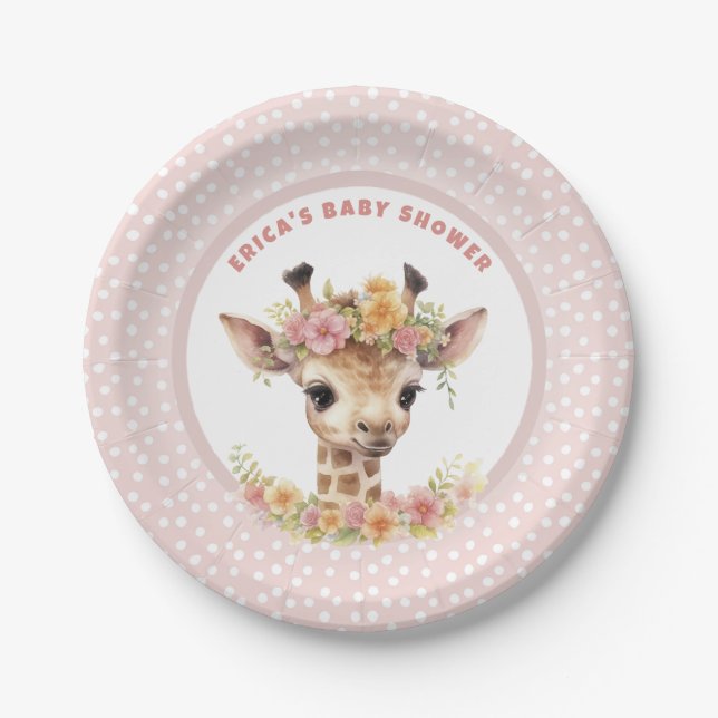 Giraffe Pink Baby Girl Dusche Sprinkle Wilder Dsch Pappteller (Vorderseite)