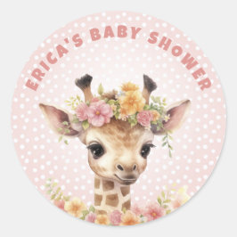 Giraffe Pink Baby Girl Dusche Sprinkle Wilder Dsch Runder Aufkleber