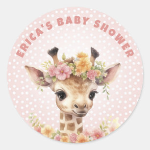 Giraffe Pink Baby Girl Dusche Sprinkle Wilder Dsch Runder Aufkleber